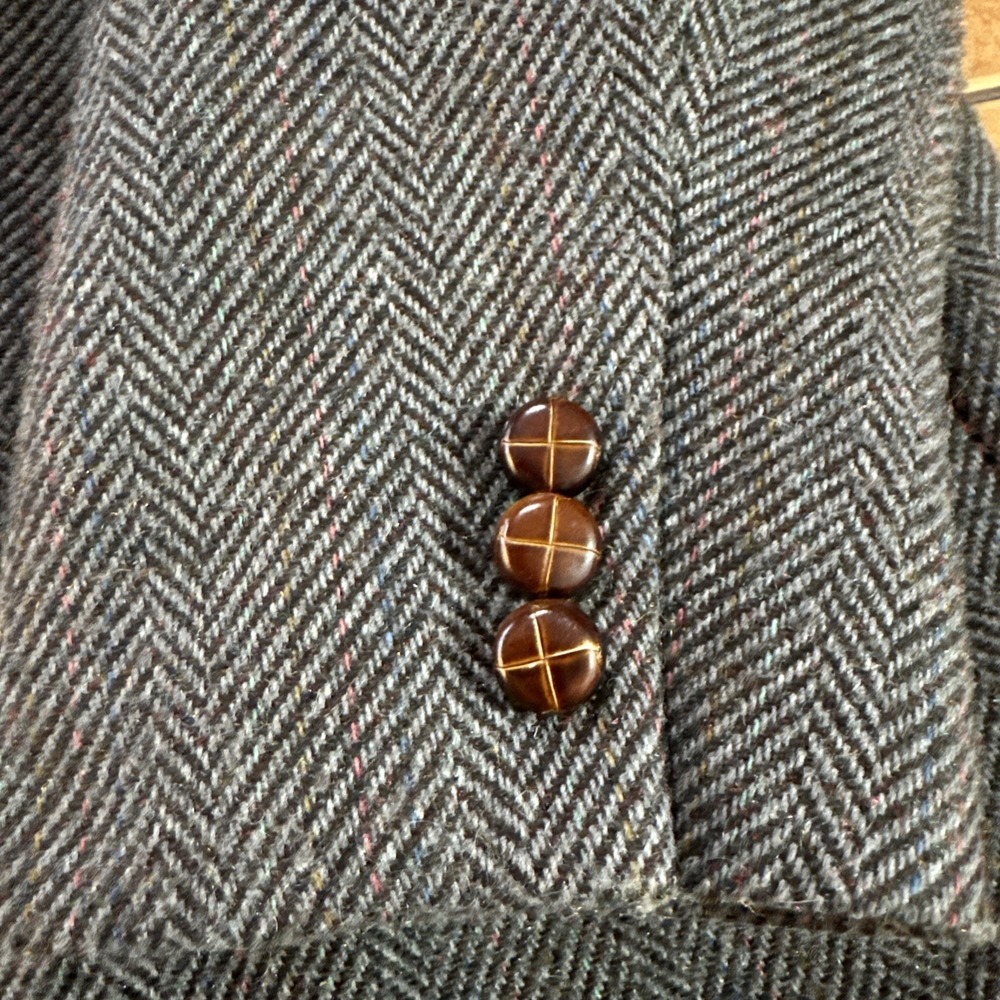 VTG Haggar Mens Gray Donegal Herringbone Tweed Wool Sport Coat Blazer Jacket 42L - Picture 2 of 12